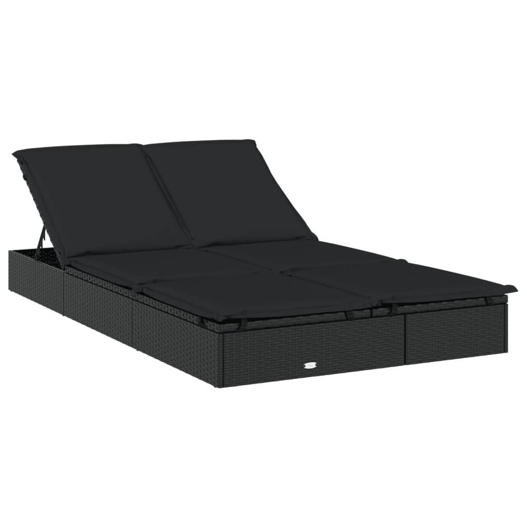 Chaise Longue Double Pour 2 Personnes Ergonomique et Pliable Piscine Noir – ComfortXL Outdoor Living - Image 2