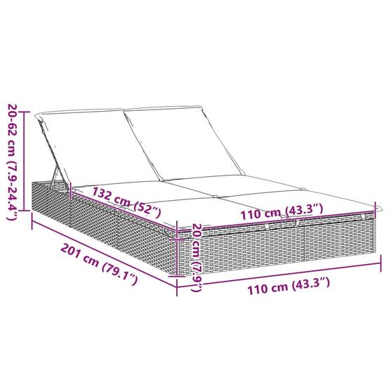 Chaise Longue Double Pour 2 Personnes Ergonomique et Pliable Piscine Noir – ComfortXL Outdoor Living - Image 6