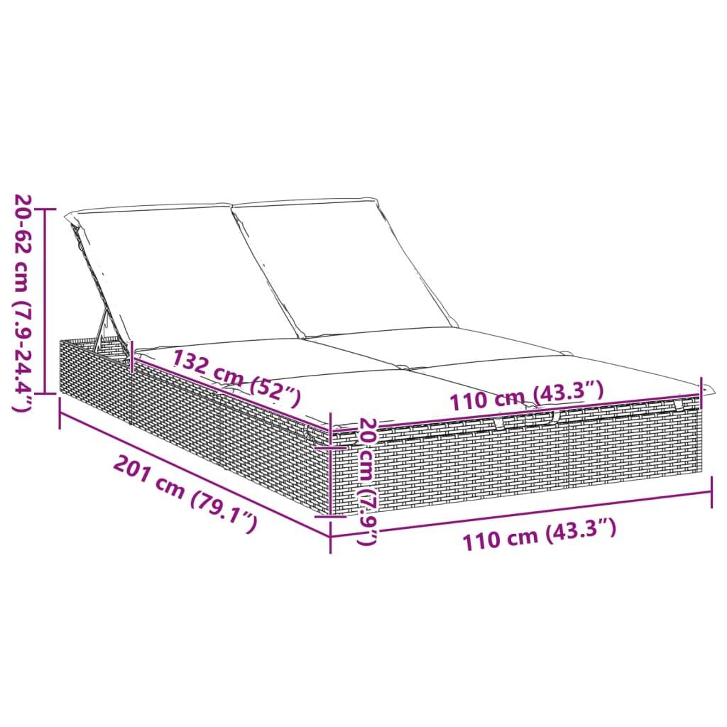 Chaise Longue Double Pour 2 Personnes Ergonomique et Pliable Piscine Noir – ComfortXL Outdoor Living - Image 6