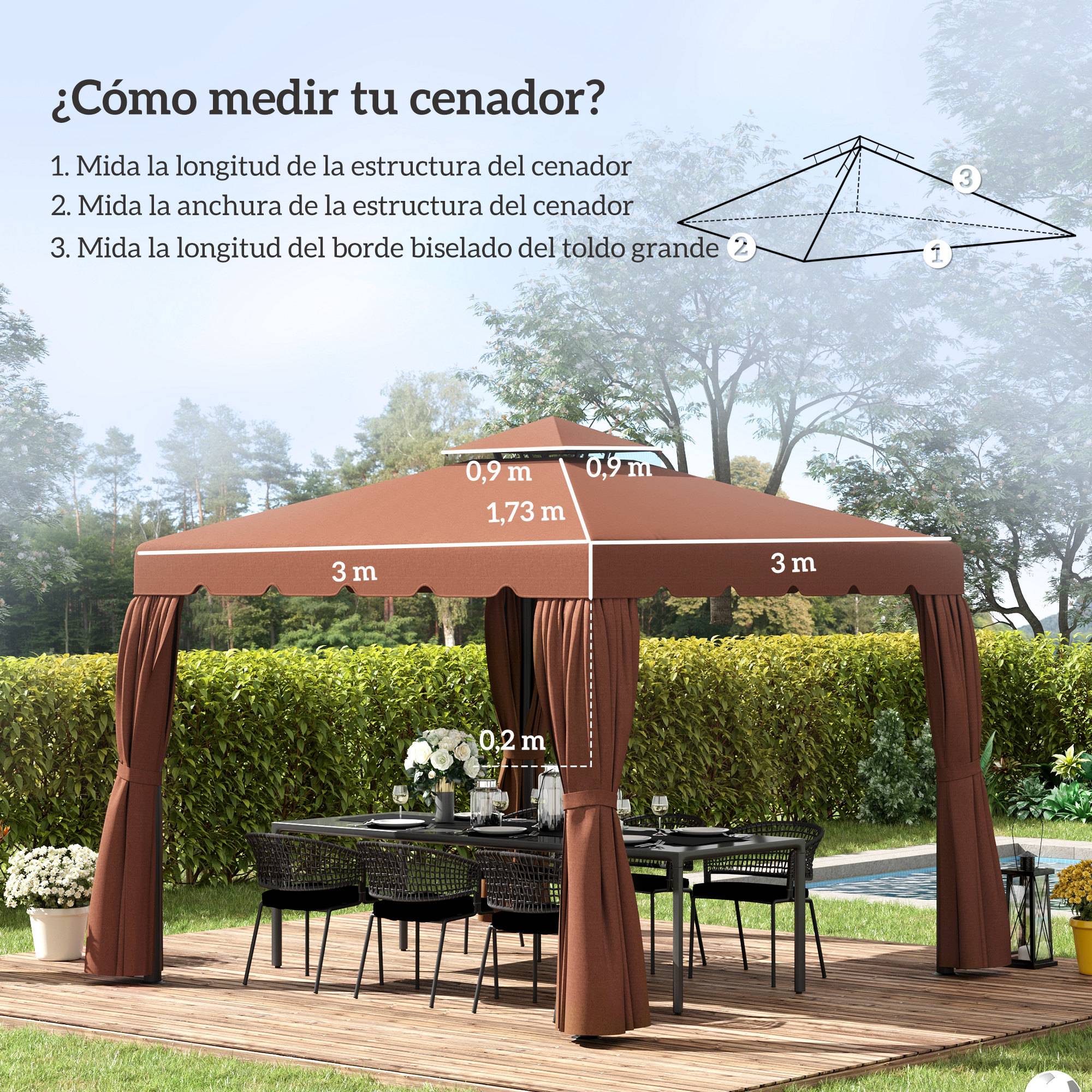 Toit de rechange pour cenador 3x3 m, housse de rechange avec double toit et 8 trous de drainage, cafe - Image 6