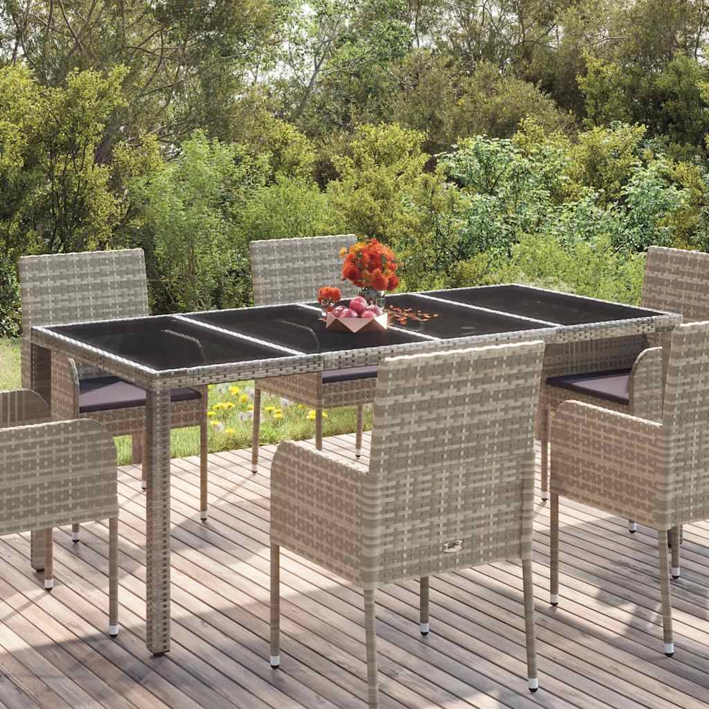 ComfortXL - Table de Jardin 8 Personnes 190x90cm en Résine Tressée Grise et Plateau Verre – ComfortXL Outdoor Living - Image 1