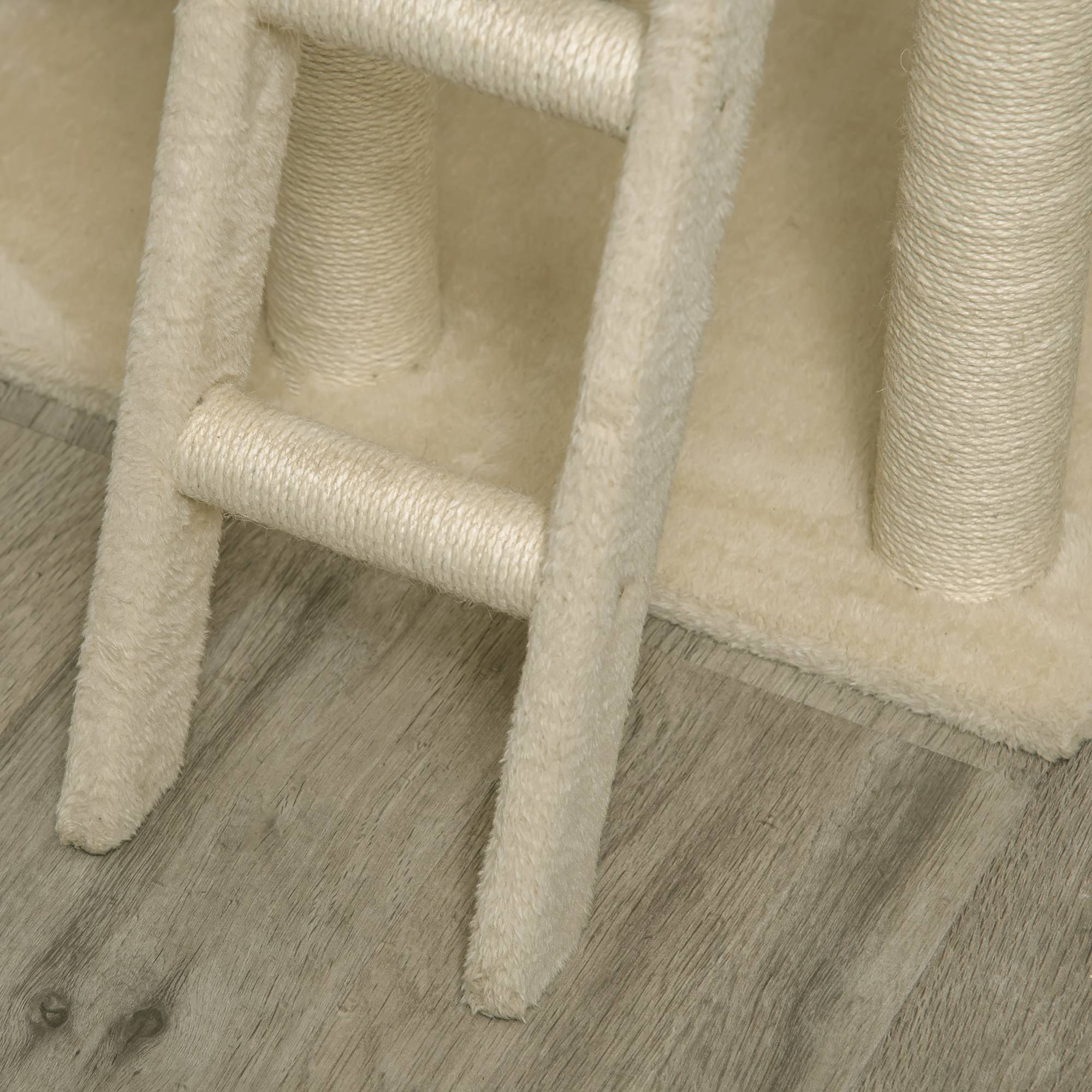 Pawhut - Arbre à chats style cosy chic griffoirs sisal naturel grande niche plateforme échelle jeu boules tourniquet peluche courte cordes d'algues tressées - Image 8