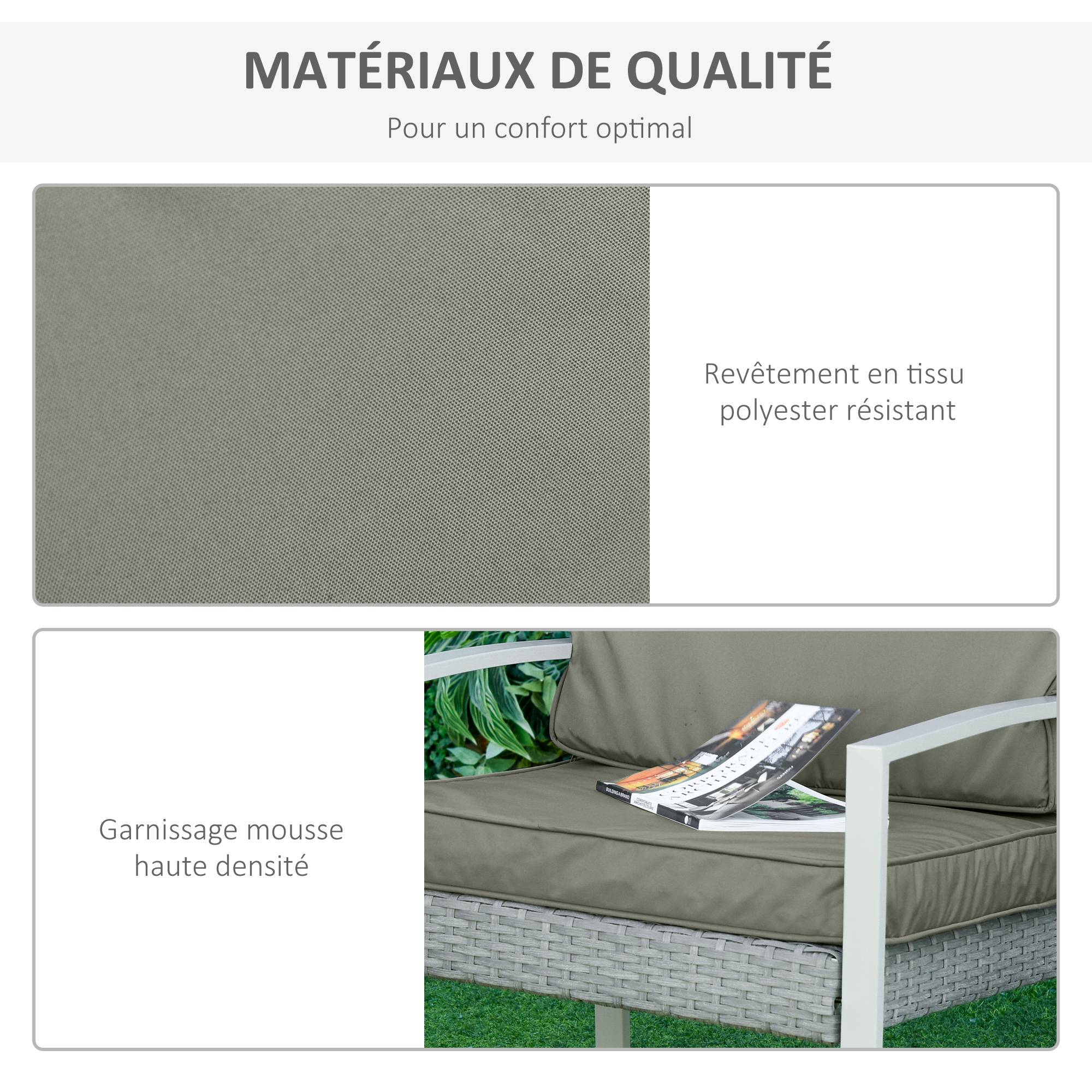 Coussins pour chaise fauteuil de jardin coussins d'assise de dossier déhoussables polyester 56x52/56x46cm gris foncé - Image 7