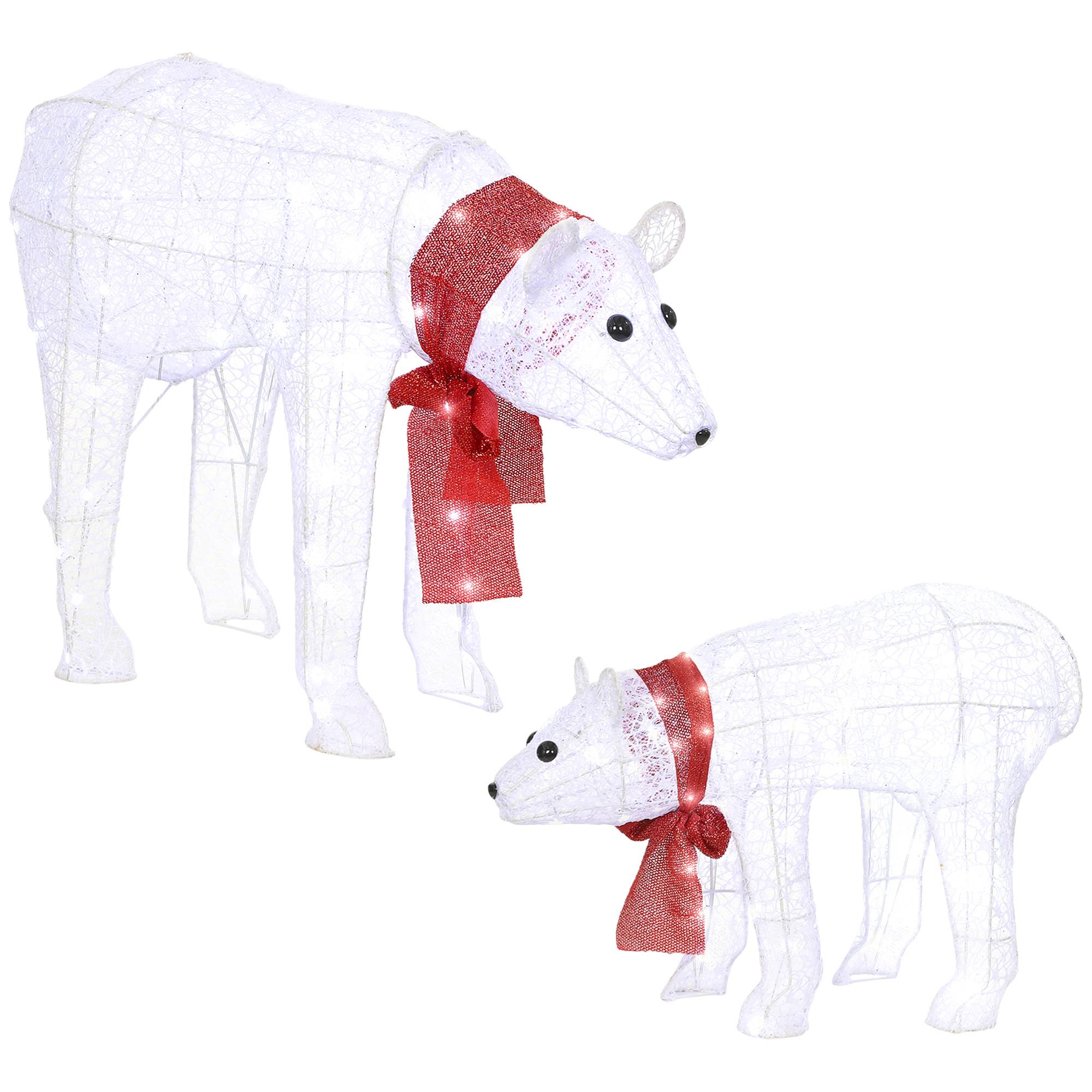 ComfortXL - Décoration Noël ours polaires métal et plastique blanc 80 cm 140 LED IP44 avec minuterie intérieur extérieur - Image 2