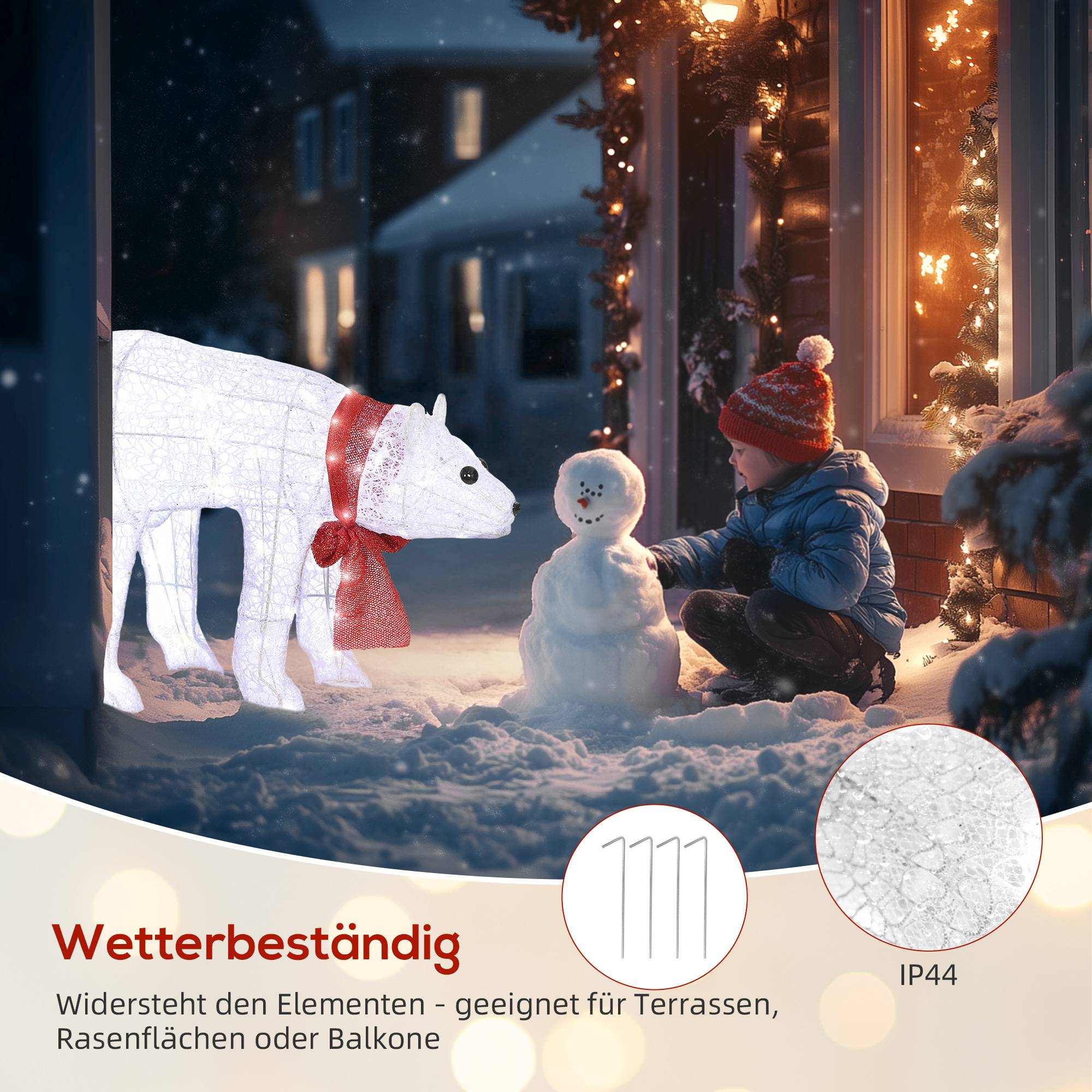 ComfortXL - Décoration Noël ours polaires métal et plastique blanc 80 cm 140 LED IP44 avec minuterie intérieur extérieur - Image 6