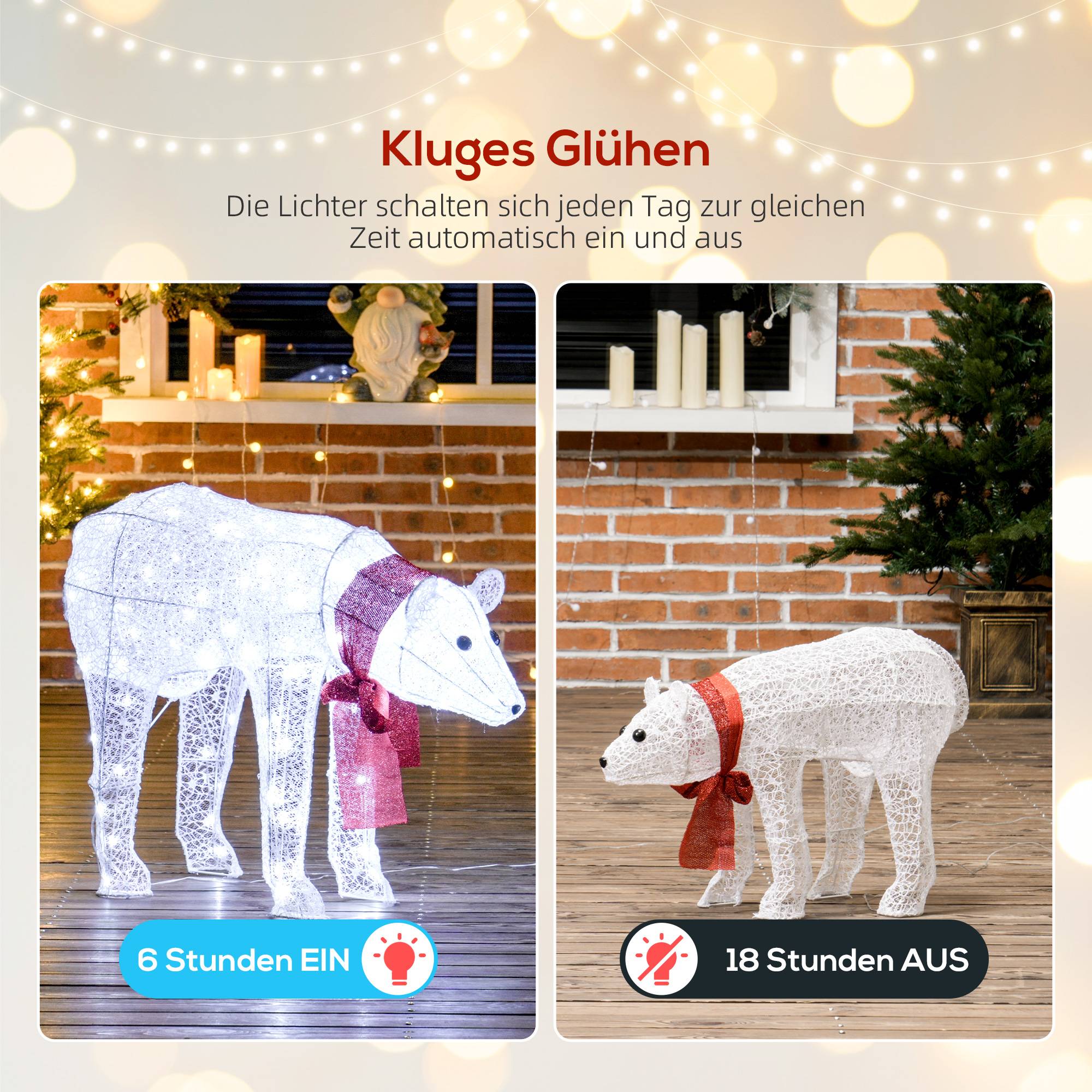 ComfortXL - Décoration Noël ours polaires métal et plastique blanc 80 cm 140 LED IP44 avec minuterie intérieur extérieur - Image 7