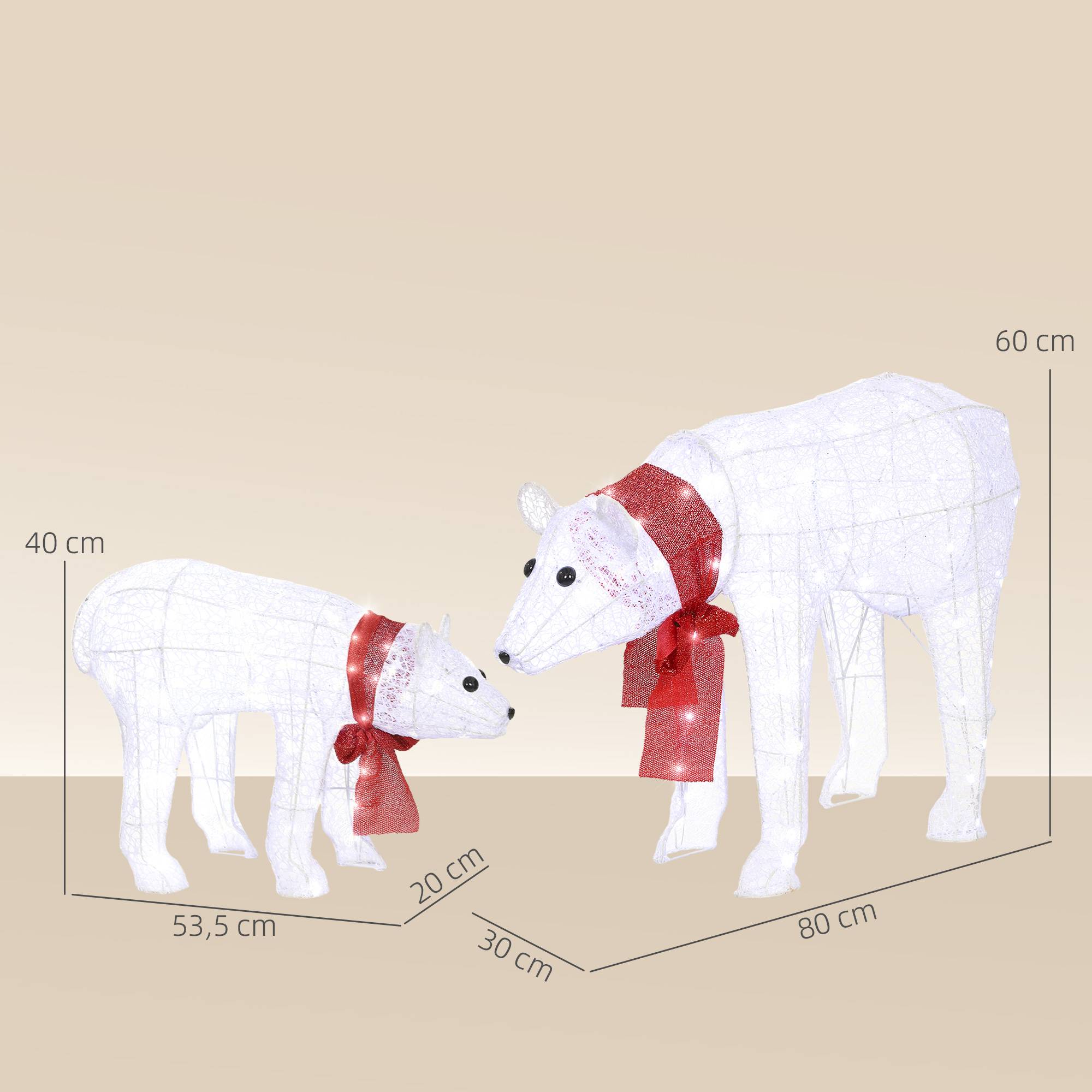 ComfortXL - Décoration Noël ours polaires métal et plastique blanc 80 cm 140 LED IP44 avec minuterie intérieur extérieur - Image 3