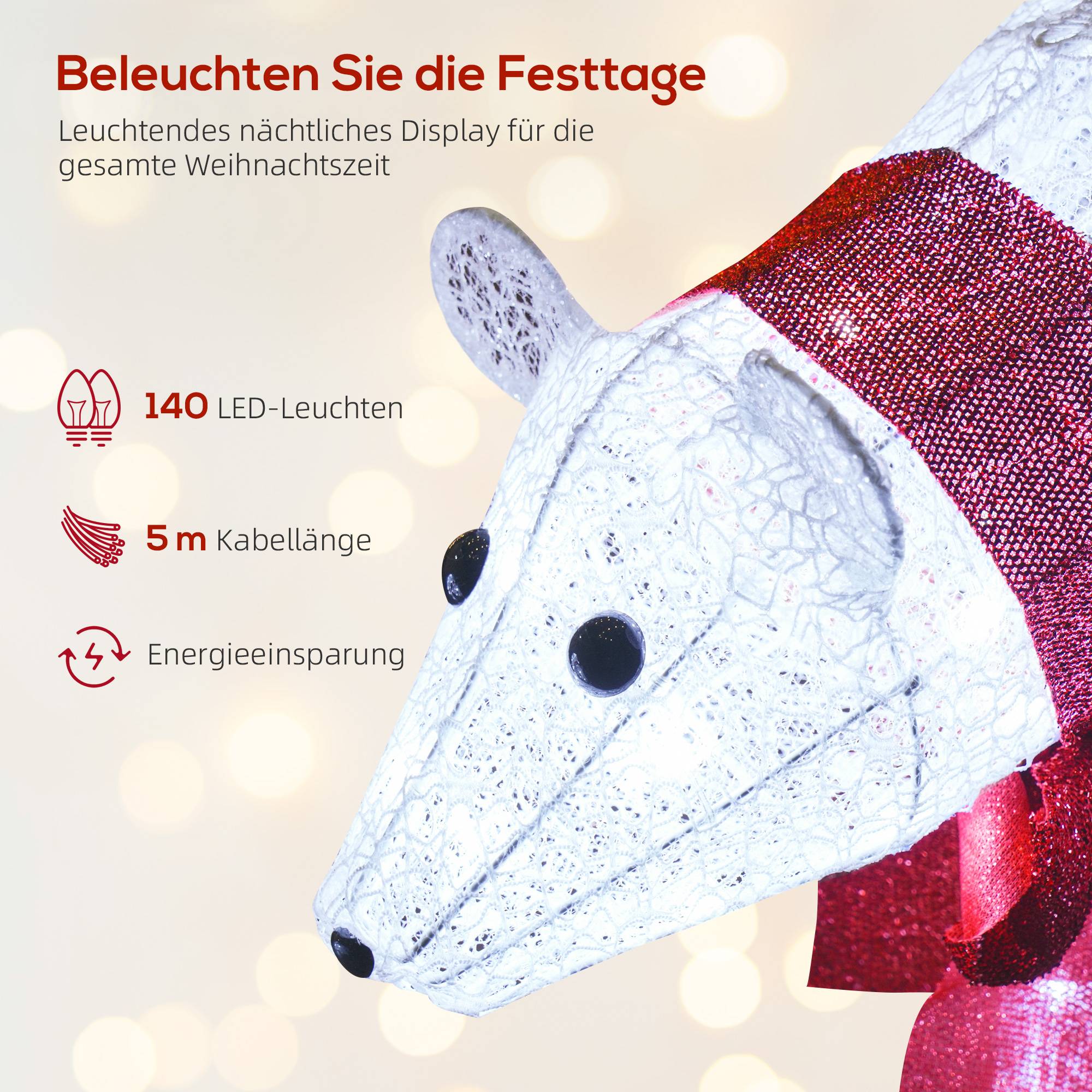 ComfortXL - Décoration Noël ours polaires métal et plastique blanc 80 cm 140 LED IP44 avec minuterie intérieur extérieur - Image 5