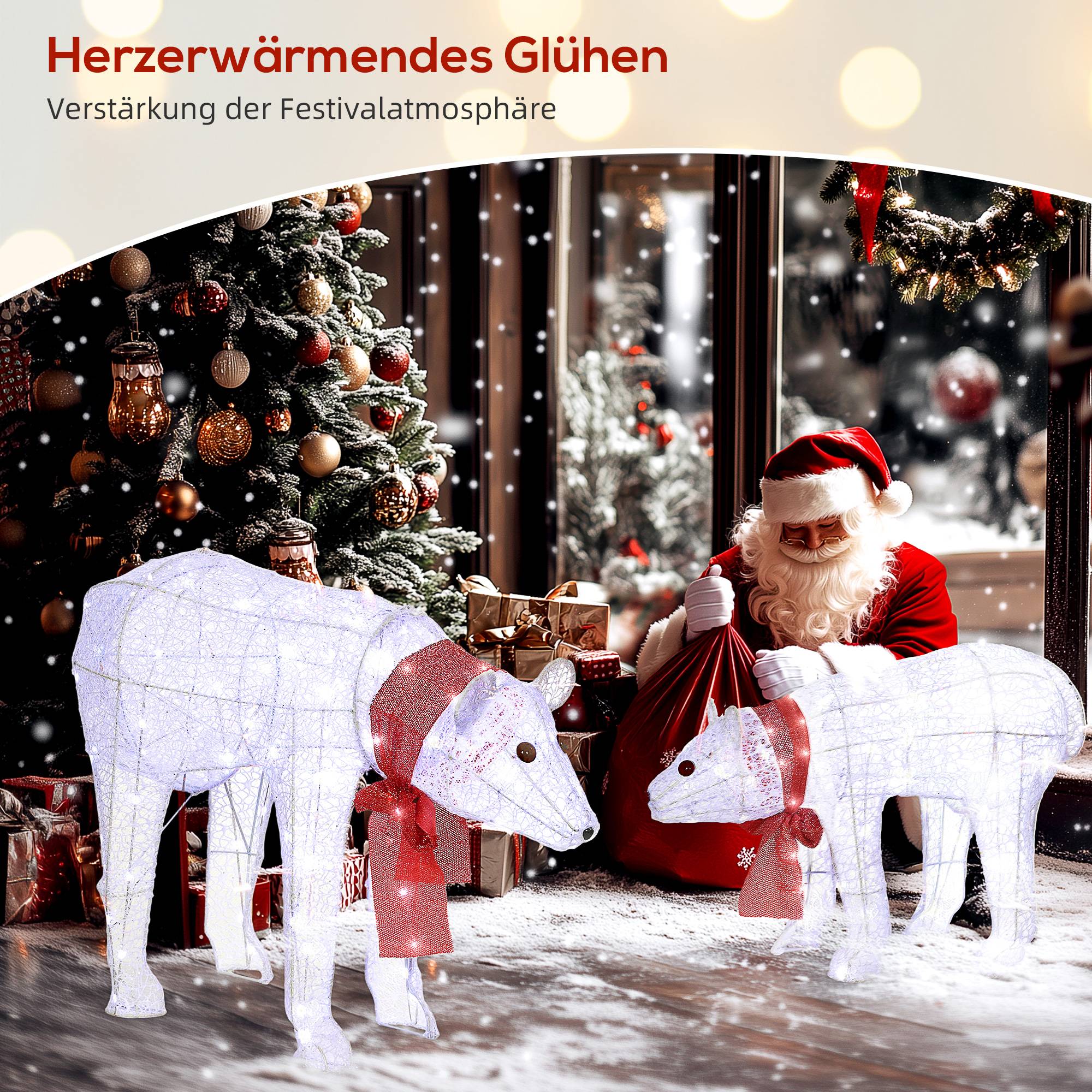 ComfortXL - Décoration Noël ours polaires métal et plastique blanc 80 cm 140 LED IP44 avec minuterie intérieur extérieur - Image 4