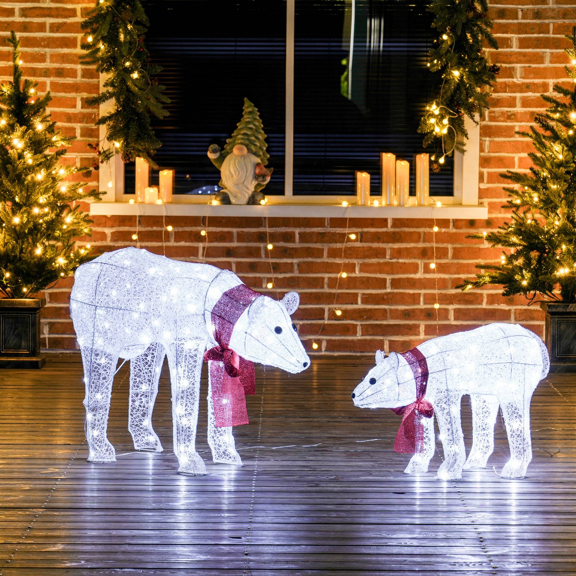 ComfortXL - Décoration Noël ours polaires métal et plastique blanc 80 cm 140 LED IP44 avec minuterie intérieur extérieur - Image 1