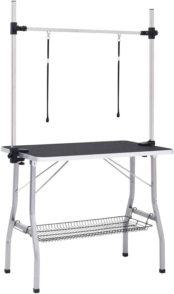 Table de toilettage pliable chats et chiens 90 x 60 x 76 cm acier et MDF noir - PANGIVO
