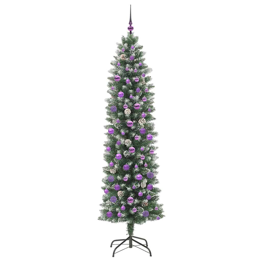 Sapin de Noël | Arbre de Noël artificiel slim avec 300 LED Vert et blanc 210 cm Maison Chic - Image 4