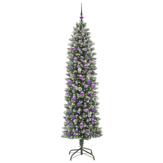 Sapin de Noël | Arbre de Noël artificiel slim avec 300 LED Vert et blanc 210 cm Maison Chic - Image 3