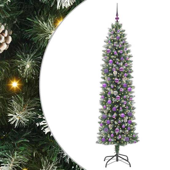 Sapin de Noël | Arbre de Noël artificiel slim avec 300 LED Vert et blanc 210 cm Maison Chic - Image 1