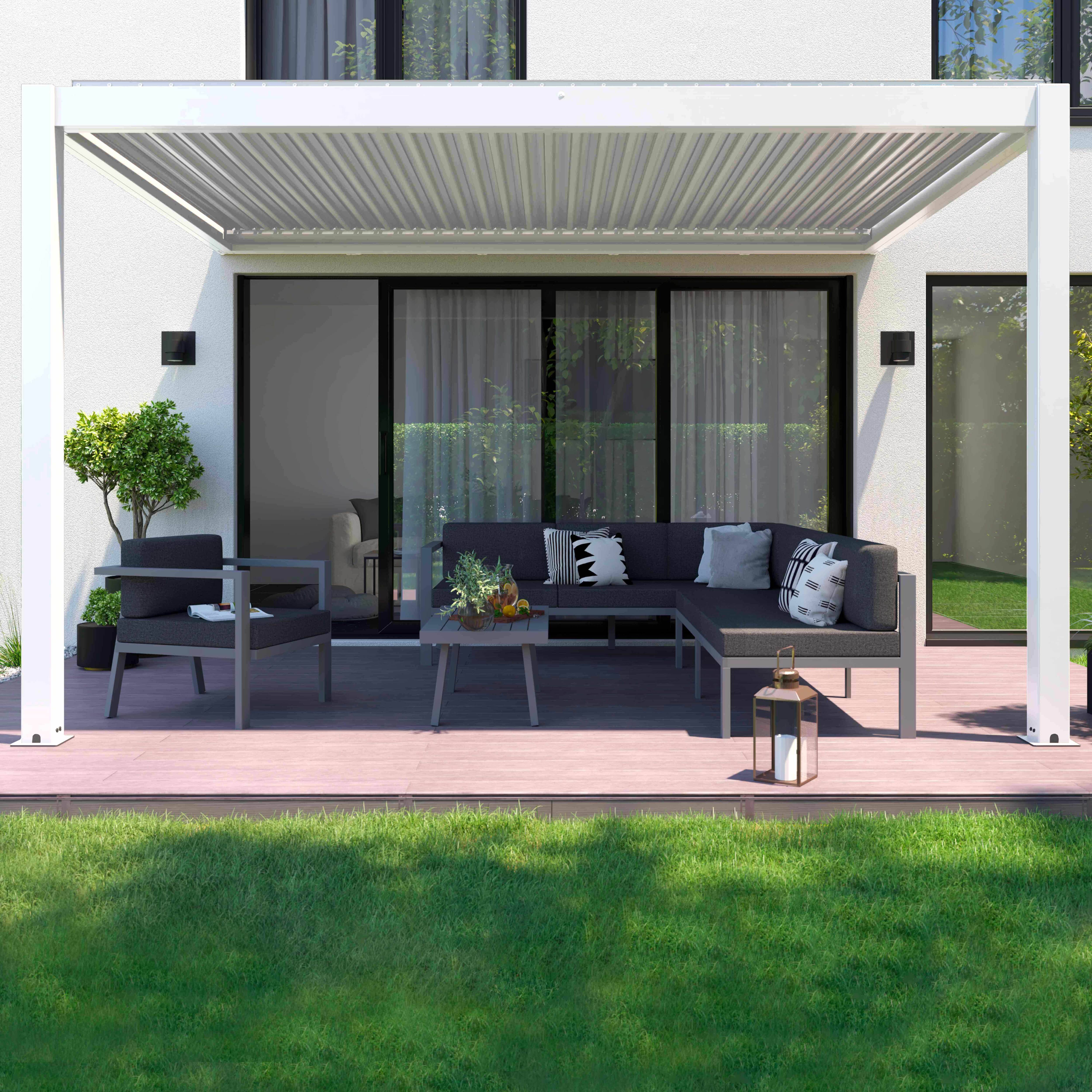 Oviala - Pergola bioclimatique adossée et motorisée éclairée 3x4m et 3 stores - Oviala - Image 3