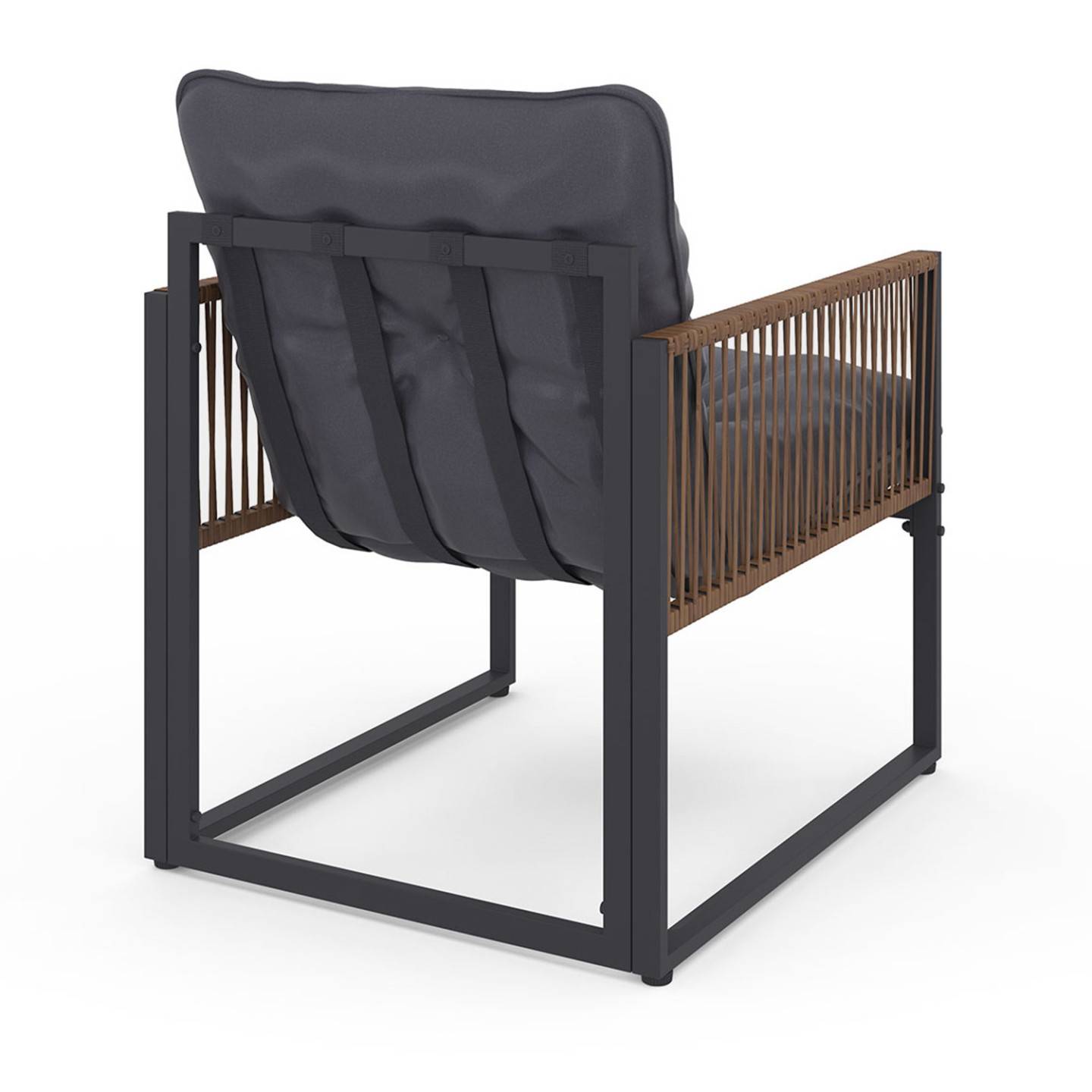 Salon de jardin bas RIO 4 places structure métal gris anthracite, cordage effet rotin avec coussin gris - Image 5