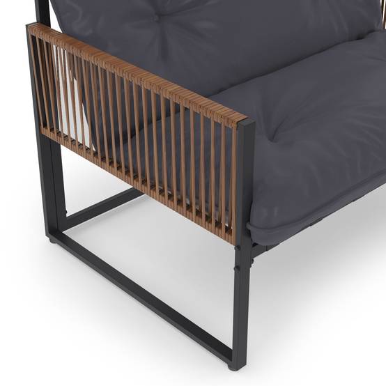 Salon de jardin bas RIO 4 places structure métal gris anthracite, cordage effet rotin avec coussin gris - Image 7