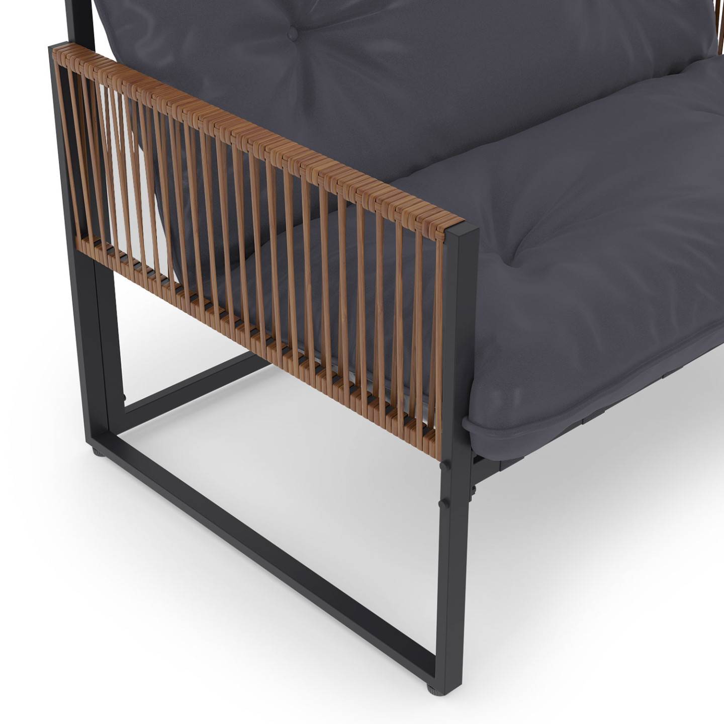 Salon de jardin bas RIO 4 places structure métal gris anthracite, cordage effet rotin avec coussin gris - Image 7