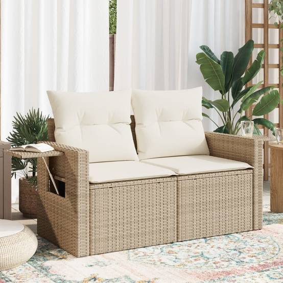 ComfortXL - Canapé Extérieur 2 Places Résine Tressée Beige avec Tablette Latérale Pliable Pratique – ComfortXL Outdoor Living - Image 1