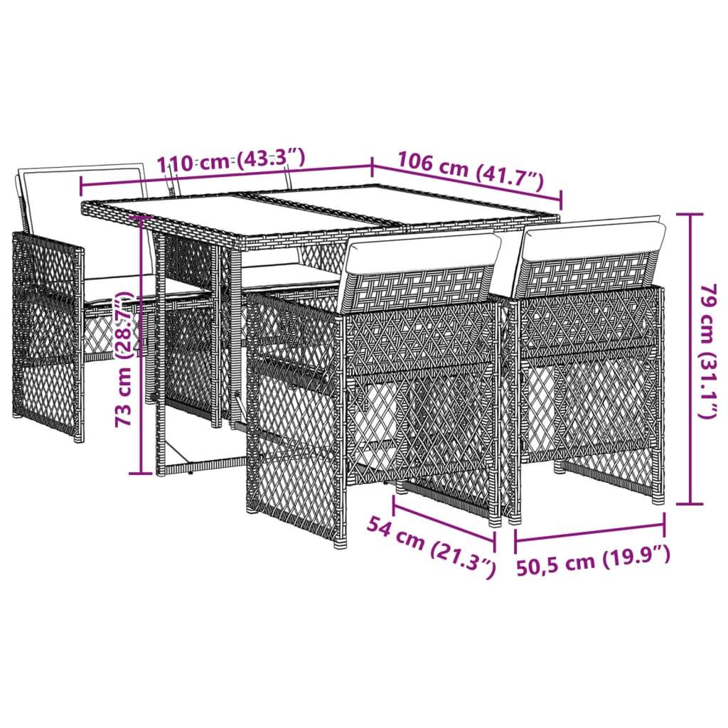ComfortXL - Table et Chaises de Jardin Compactes 5 Pièces Rotin Synthétique Gris Clair Dossiers Rabattables Pratiques – ComfortXL Outdoor Living - Image 9