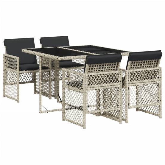 ComfortXL - Table et Chaises de Jardin Compactes 5 Pièces Rotin Synthétique Gris Clair Dossiers Rabattables Pratiques – ComfortXL Outdoor Living - Image 2