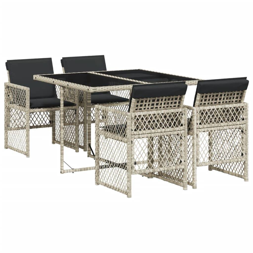 ComfortXL - Table et Chaises de Jardin Compactes 5 Pièces Rotin Synthétique Gris Clair Dossiers Rabattables Pratiques – ComfortXL Outdoor Living - Image 2