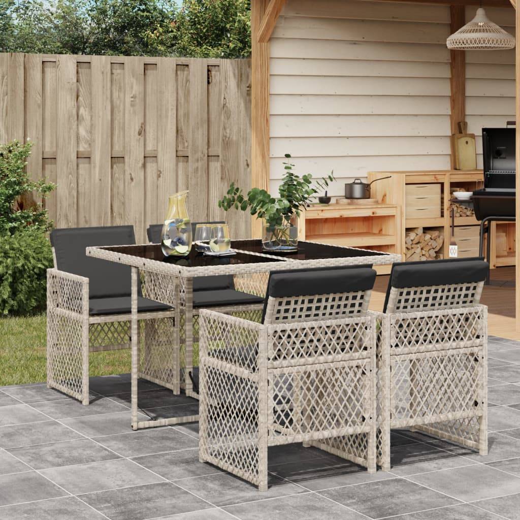 ComfortXL - Table et Chaises de Jardin Compactes 5 Pièces Rotin Synthétique Gris Clair Dossiers Rabattables Pratiques – ComfortXL Outdoor Living - Image 1