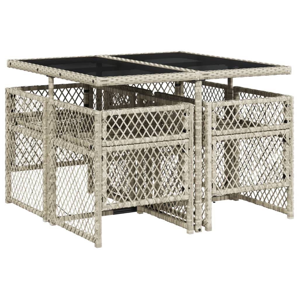 ComfortXL - Table et Chaises de Jardin Compactes 5 Pièces Rotin Synthétique Gris Clair Dossiers Rabattables Pratiques – ComfortXL Outdoor Living - Image 5