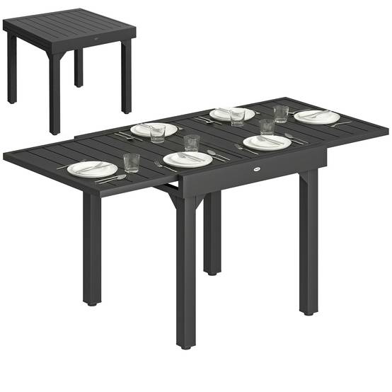 Table de jardin extensible pour 4 à 6 personnes, 160/80 x 80 x 75 cm, table à manger extérieure en aluminium, noir - Image 1