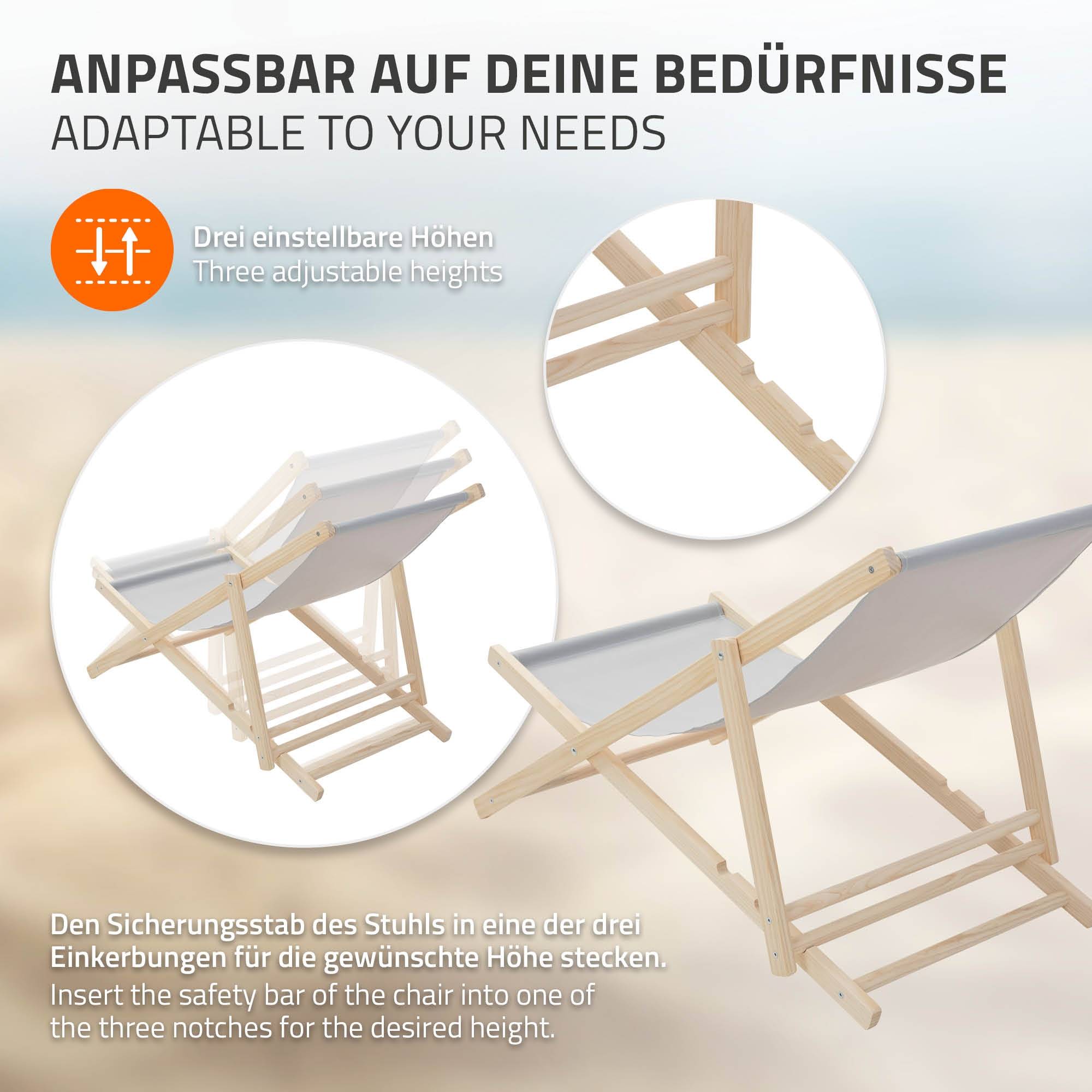 Ecd-Germany - Set 10x Chaise longue de jardin pliable gris clair en bois chiliennes 3 positions de couchage jusqu'à 120 kg usage intérieur extérieur balcon terrasse - Image 5