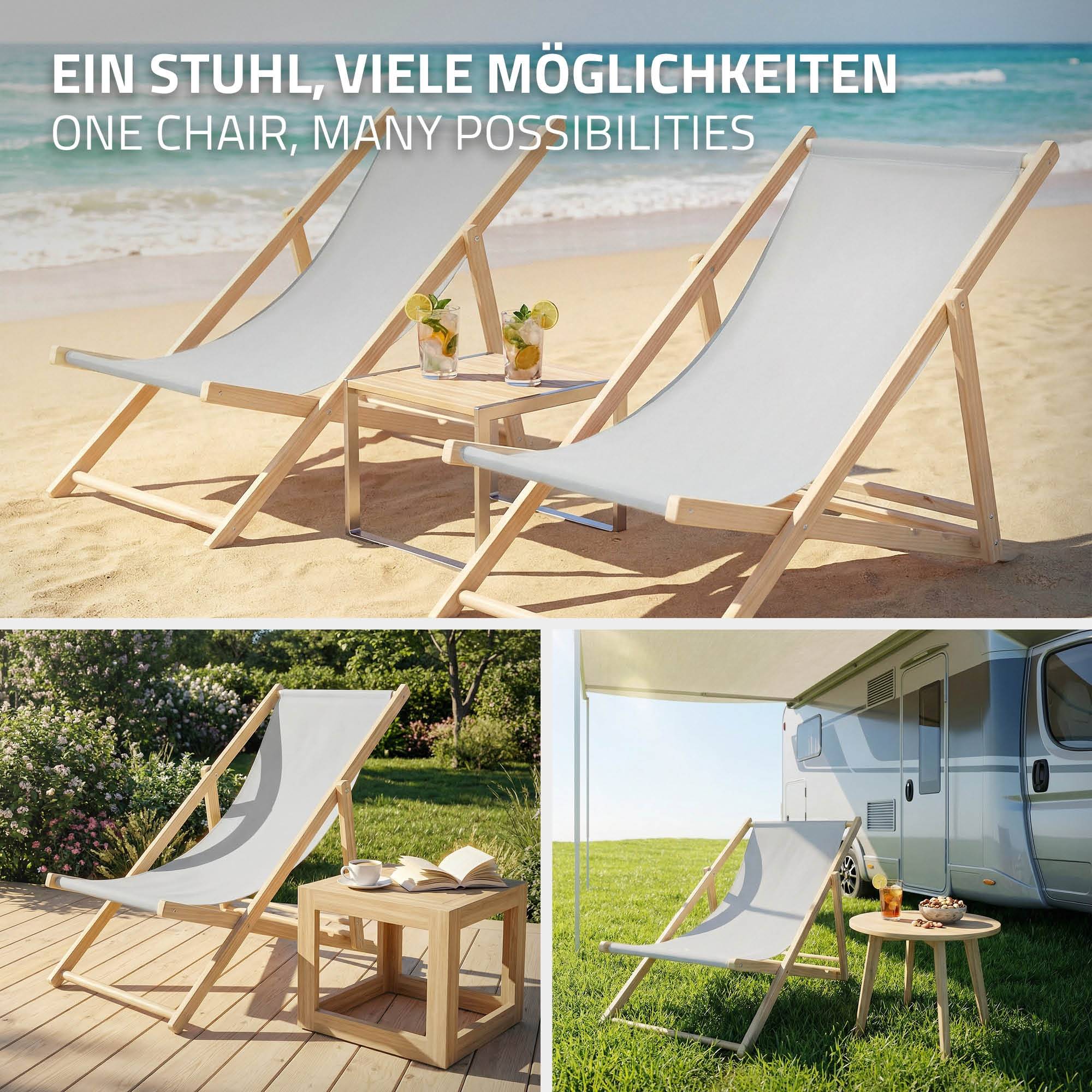 Ecd-Germany - Set 10x Chaise longue de jardin pliable gris clair en bois chiliennes 3 positions de couchage jusqu'à 120 kg usage intérieur extérieur balcon terrasse - Image 7