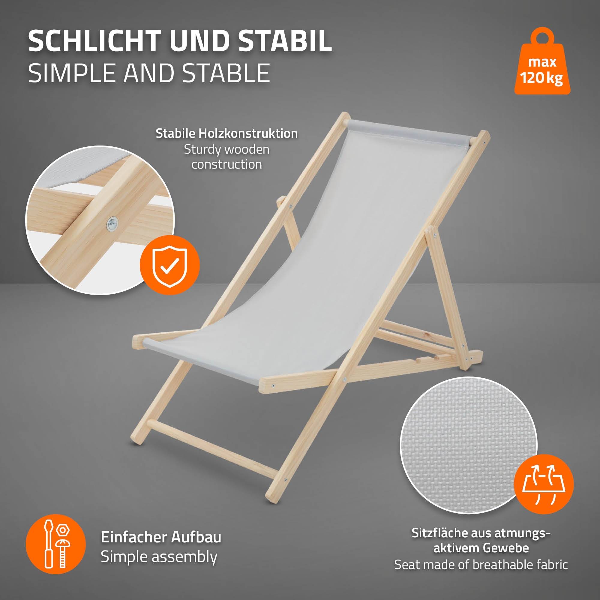 Ecd-Germany - Set 10x Chaise longue de jardin pliable gris clair en bois chiliennes 3 positions de couchage jusqu'à 120 kg usage intérieur extérieur balcon terrasse - Image 4