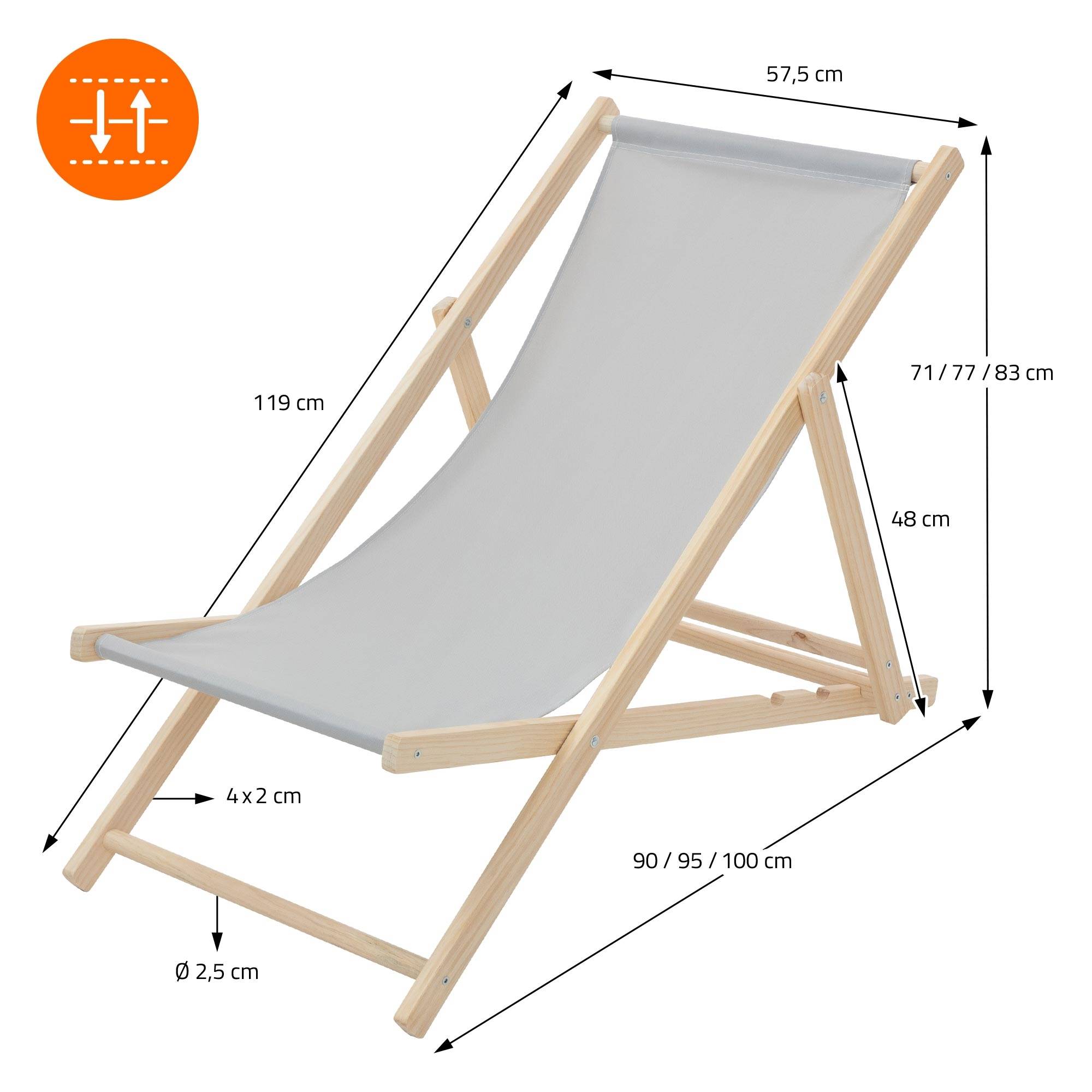 Ecd-Germany - Set 10x Chaise longue de jardin pliable gris clair en bois chiliennes 3 positions de couchage jusqu'à 120 kg usage intérieur extérieur balcon terrasse - Image 9