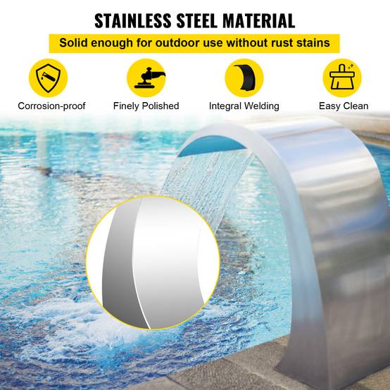 Vevor - VEVOR Fontaine de piscine 30x60 cm, acier inoxydable 304. Cascade pour bassin extérieur, décoration jardin. - Image 3