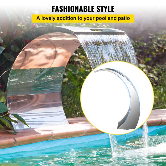 Vevor - VEVOR Fontaine de piscine 30x60 cm, acier inoxydable 304. Cascade pour bassin extérieur, décoration jardin. - Image 4