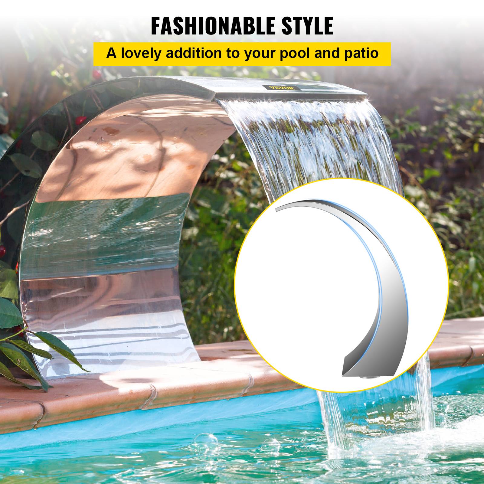 Vevor - VEVOR Fontaine de piscine 30x60 cm, acier inoxydable 304. Cascade pour bassin extérieur, décoration jardin. - Image 4