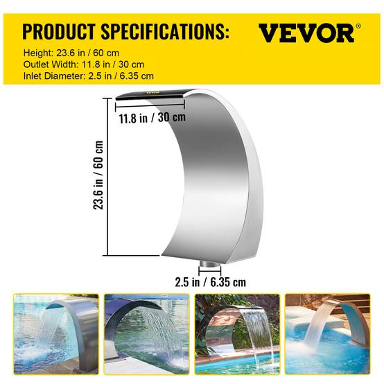 Vevor - VEVOR Fontaine de piscine 30x60 cm, acier inoxydable 304. Cascade pour bassin extérieur, décoration jardin. - Image 7