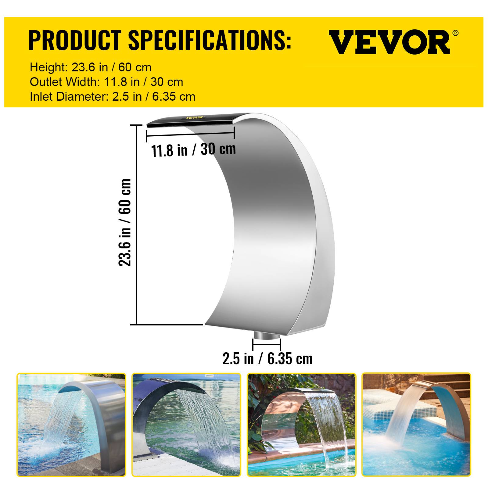 Vevor - VEVOR Fontaine de piscine 30x60 cm, acier inoxydable 304. Cascade pour bassin extérieur, décoration jardin. - Image 7