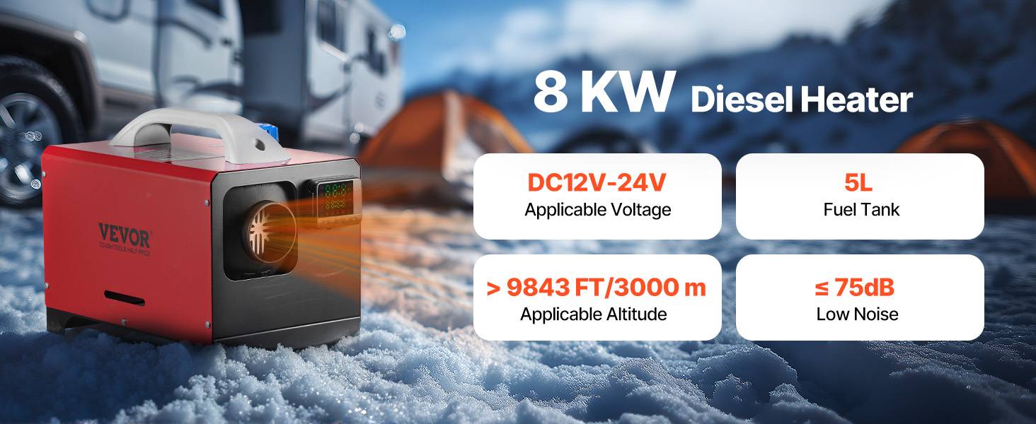 Vevor - VEVOR Chauffage diesel 8kW 12-24V, 0,18-0,36L/h, télécom., LCD noir, camion/bateau - Image 9