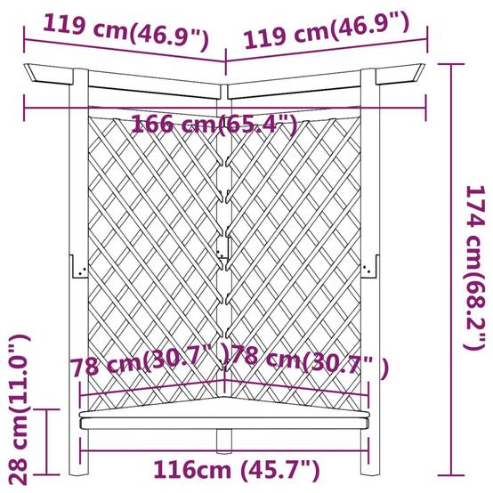 Pergola d'Angle avec Banc Bois Pin Support Rosiers Jardin 166x81x174cm - ComfortXL Outdoor Living - Image 6