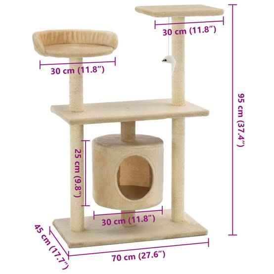 Arbre à chat bois et sisal beige 70 x 45 x 95 cm - PANGIVO - Image 8