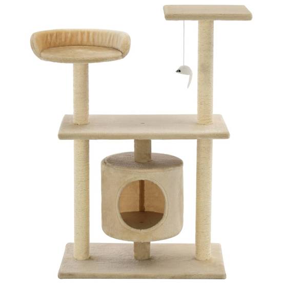 Arbre à chat bois et sisal beige 70 x 45 x 95 cm - PANGIVO - Image 3