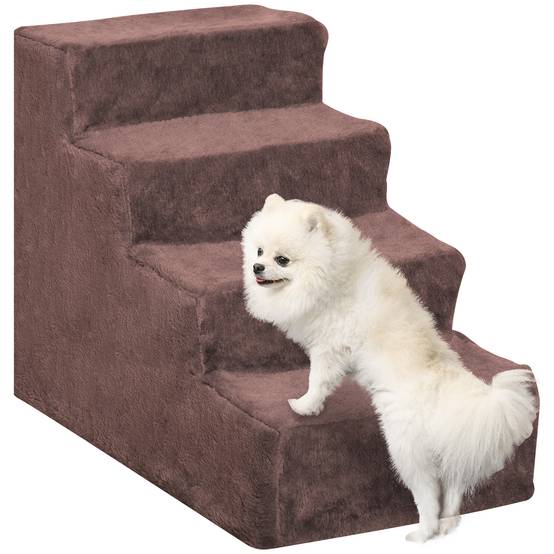 ComfortXL - Escalier pour chien et chat 4 marches en panneaux de particules marron 60 x 35 x 44 cm pour accéder au canapé - Image 2
