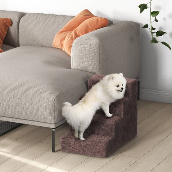 ComfortXL - Escalier pour chien et chat 4 marches en panneaux de particules marron 60 x 35 x 44 cm pour accéder au canapé - Image 9