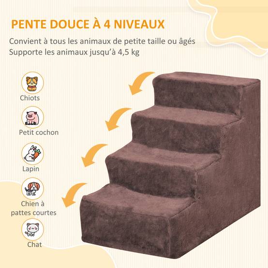 ComfortXL - Escalier pour chien et chat 4 marches en panneaux de particules marron 60 x 35 x 44 cm pour accéder au canapé - Image 4
