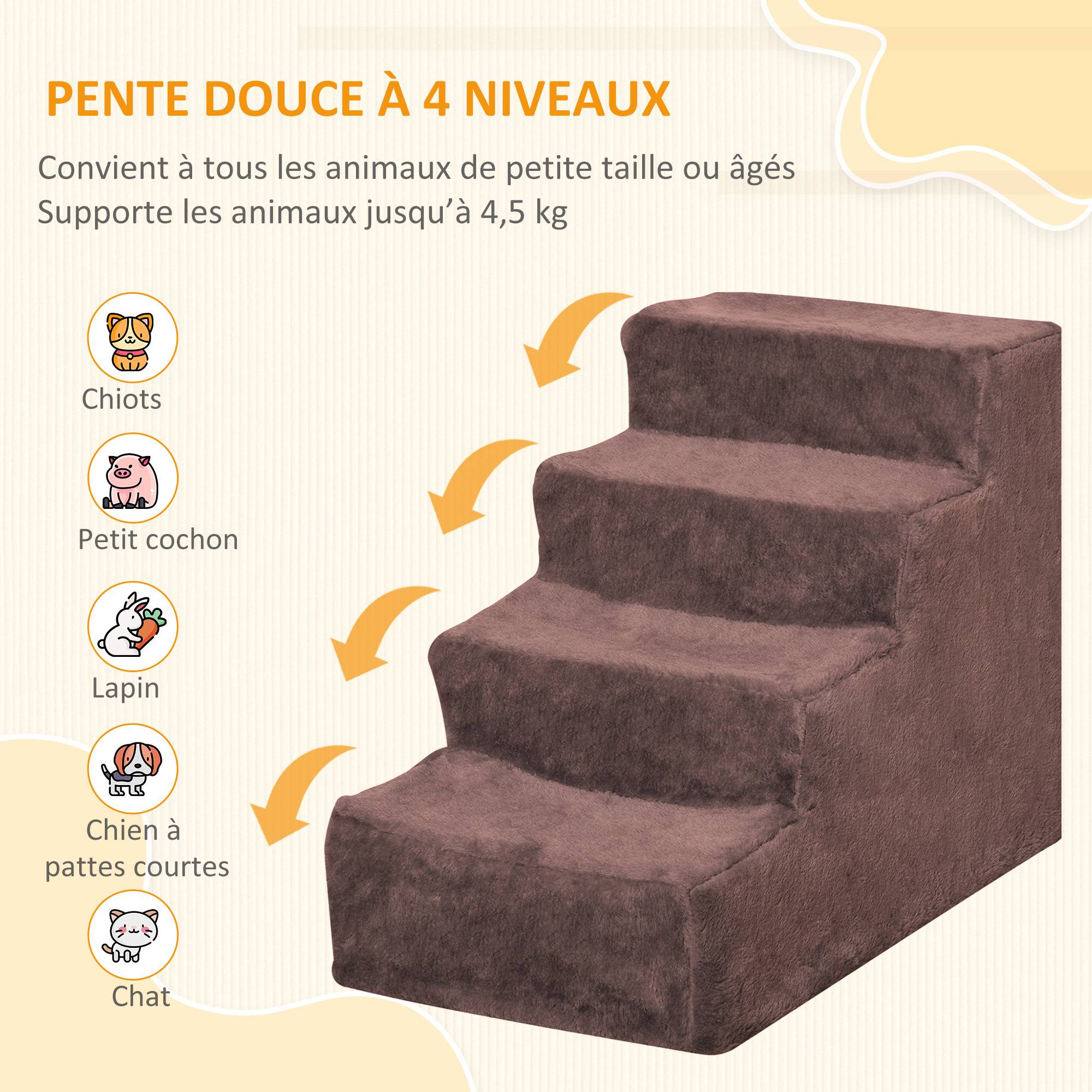 ComfortXL - Escalier pour chien et chat 4 marches en panneaux de particules marron 60 x 35 x 44 cm pour accéder au canapé - Image 4