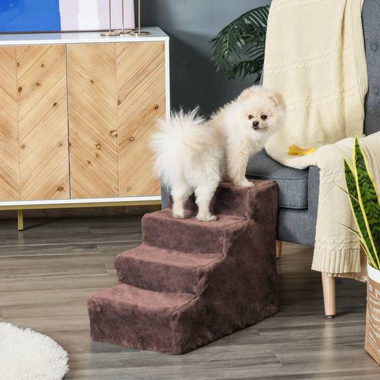 ComfortXL - Escalier pour chien et chat 4 marches en panneaux de particules marron 60 x 35 x 44 cm pour accéder au canapé - Image 1