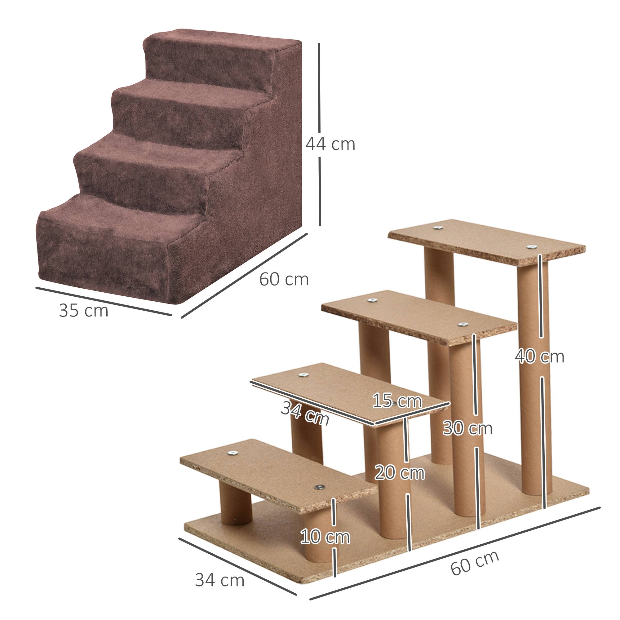 ComfortXL - Escalier pour chien et chat 4 marches en panneaux de particules marron 60 x 35 x 44 cm pour accéder au canapé - Image 3