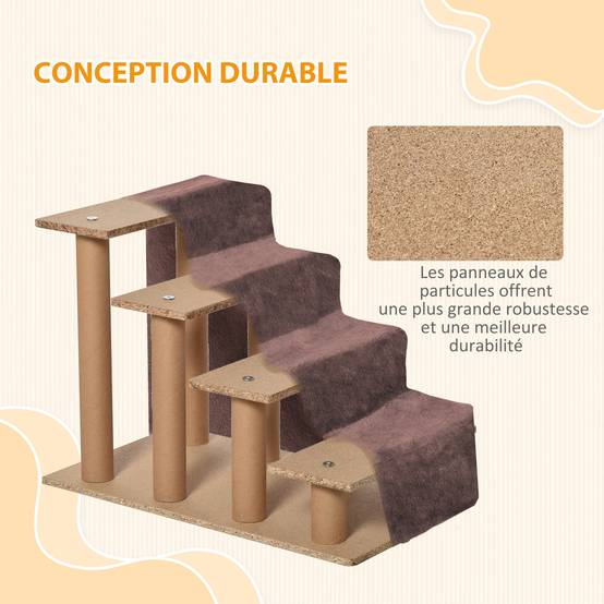 ComfortXL - Escalier pour chien et chat 4 marches en panneaux de particules marron 60 x 35 x 44 cm pour accéder au canapé - Image 6