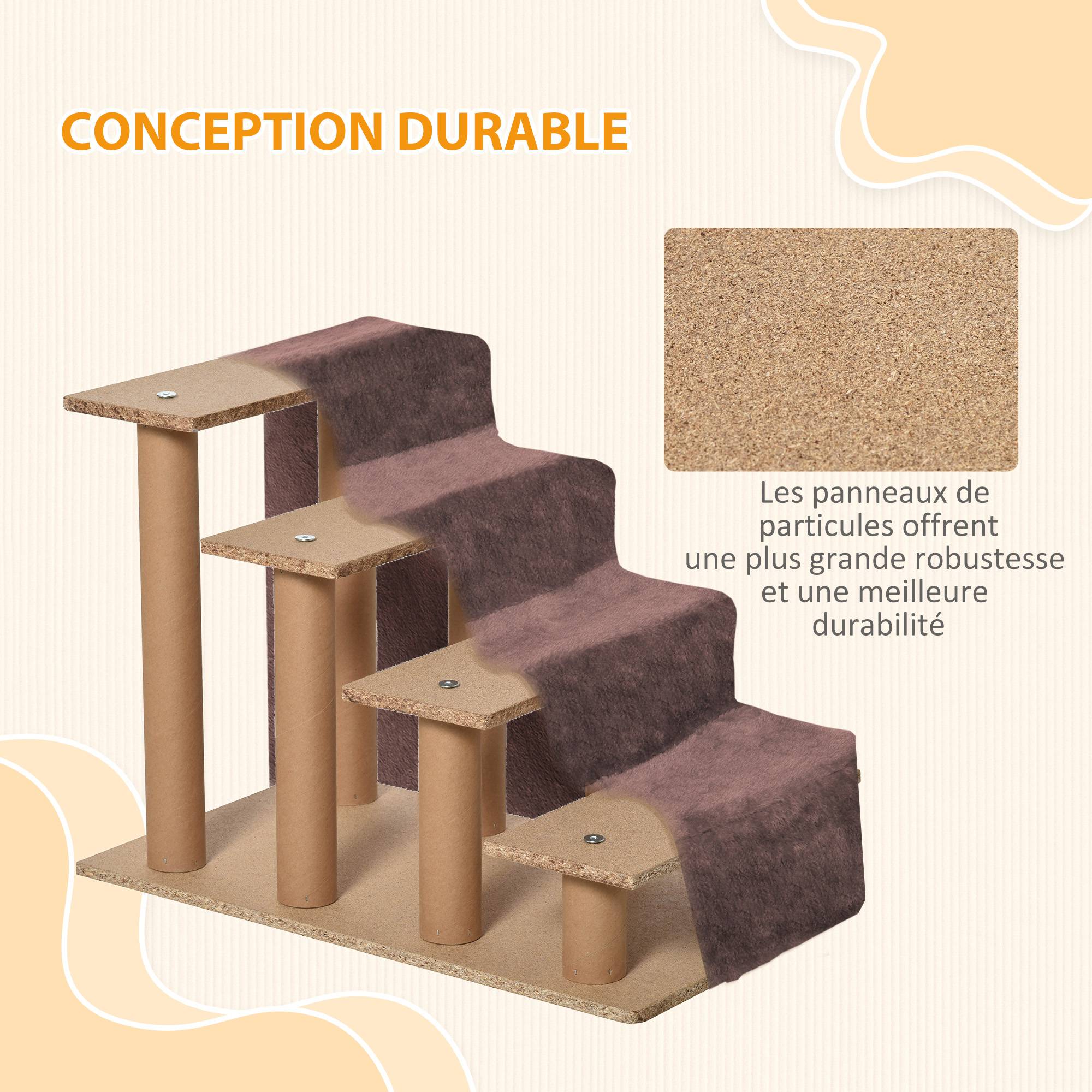 ComfortXL - Escalier pour chien et chat 4 marches en panneaux de particules marron 60 x 35 x 44 cm pour accéder au canapé - Image 6
